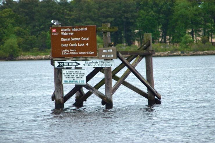 Turn right to Dismal Swamp Route - Go straight to Virginia Cut Route.