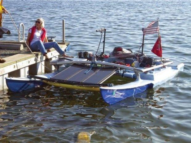 Bob Loca's converted Hobie Cat needed a little more sunshine for his solar panels to keep up with the demands of his three trolling motors. Bob Loca's converted Hobie Cat needed a little more sunshine for his solar panels to keep up with the demands of his three trolling motors.
