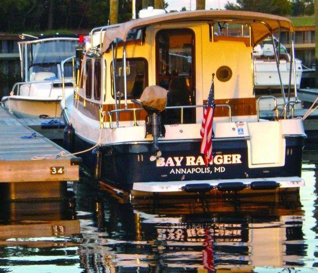 The Henn's 27-foot tug Bay Ranger at Carolina Beach State Park Marina, NC.