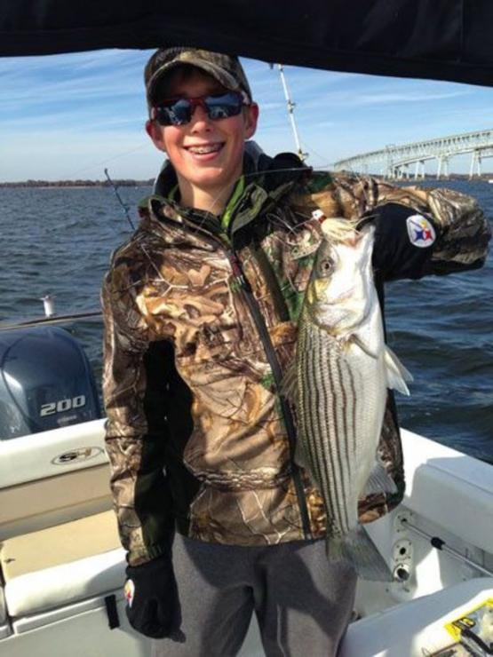 Ben Elstner hooks a rock just south of the Bay Bridge. Photo by John Elstner