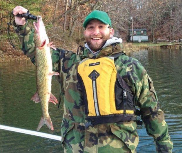 John O'Donnell fooled this 23" Chain Pickerel with a rooster tail in a creek up the Severn River. Photo by Zach Ditmars.