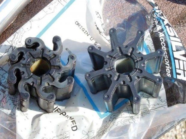 Spring is the time to replace those water pump impellers; I usually get 3-seasons on my engine raw-water pumps, but only 1-season on my generator’s impellers. The one on the left is completely-shot; it’s time to replace if chipped or mis-shaped! Spring is the time to replace those water pump impellers; I usually get 3-seasons on my engine raw-water pumps, but only 1-season on my generator’s impellers. The one on the left is completely-shot; it’s time to replace if chipped or mis-shaped!
