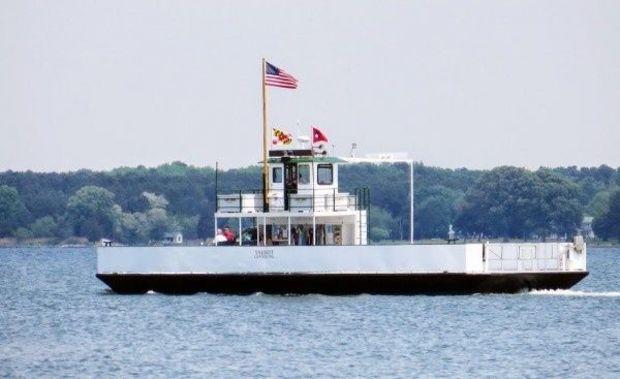 The Talbot, the current Oxford-Bellevue Ferry, is 30 feet wide by 65 feet long. There is only one car on for this crossing, but she can carry up to nine at a time.