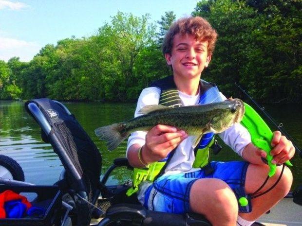 Tyler caught this 3 pound largemouth bass on Piney Run Lake from his Hobie Pro Angler 12 kayak.