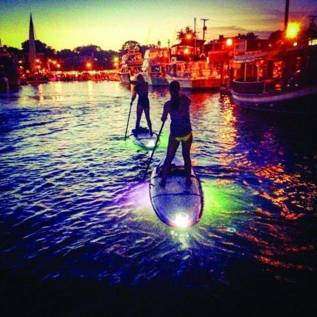 LED illuminated night paddle. Photo by Brian Meyer, Captial SUP