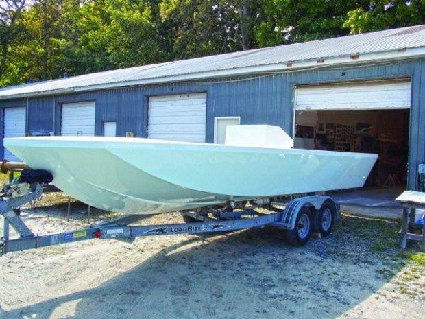 A newly painted 25-foot custom fishing boat at Eastern Shore Boatworks in Ocean City, MD.