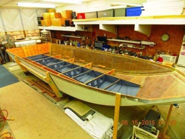 Bulkheads being glassed in at Eastern Shore Boat Works in Ocean City, MD..