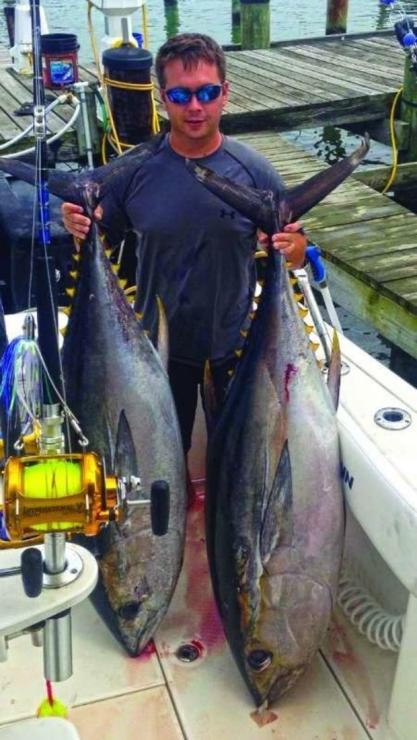 Mike Moreland with a pair of Bigeye Tuna caught in July. Photo courtesy of Nat Moore