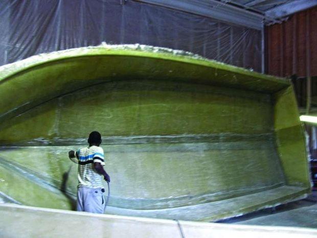 Laying up the hull for a Shore Built 24 at Elzey Boat Works in Cambridge, MD.