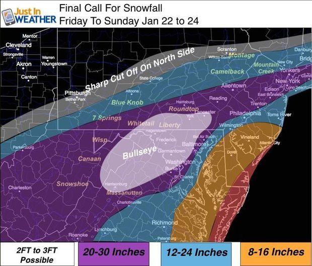 One prediction for final snowfall numbers, courtesy of justinweather.com One prediction for final snowfall numbers, courtesy of justinweather.com