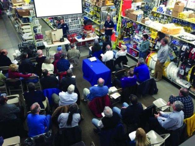 A free seminar at Fawcett Boat Supply.